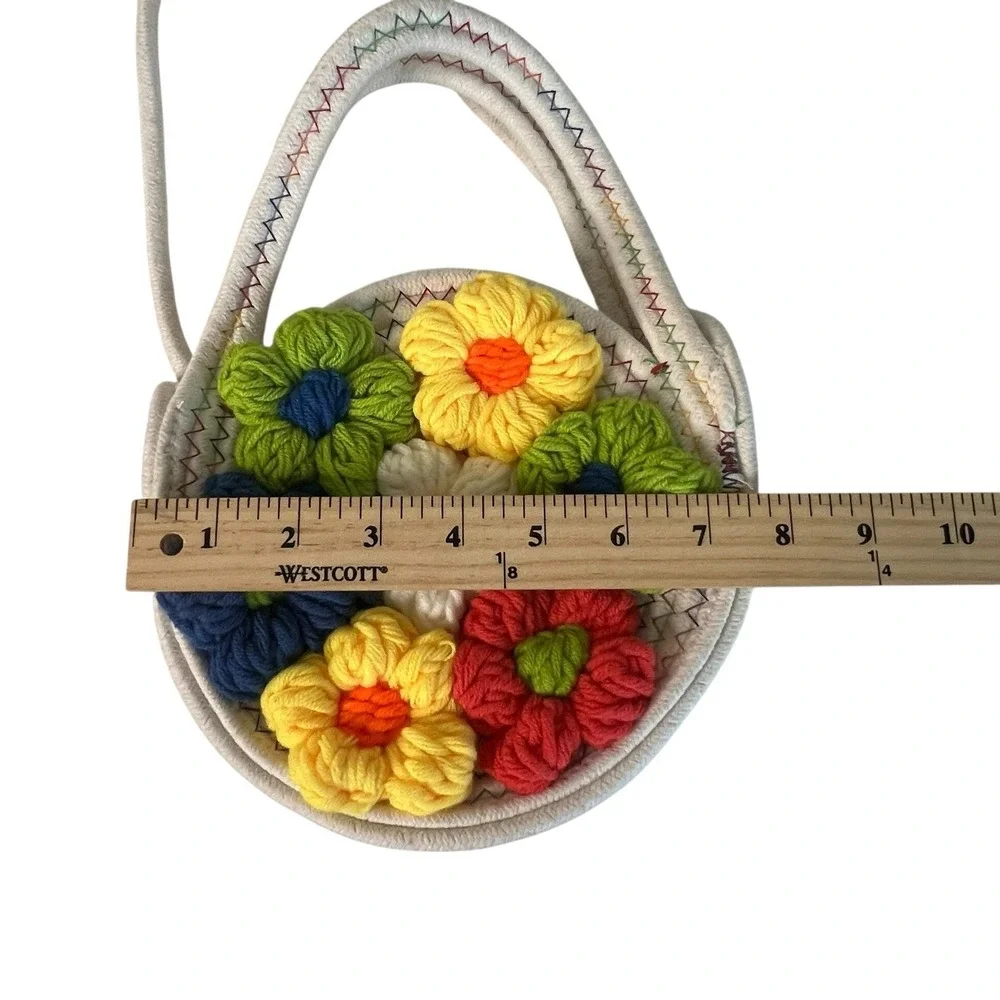 Crochet Floral Crossbody Bag Colorful Flower Boho Cottagecore Woven Open